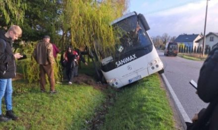 Autobus pełen pasażerów wpadł do rowu